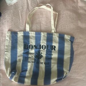 Sezane Blue and Cream Striped Tote Bag